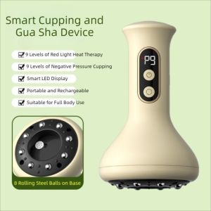 ASHANTIE Adjustable Guasha Cupping Intensity Handheld Abdominal Massager USB Rechargeable Meridian Brush Arm Leg Massage Scraping Device Professional Multi-functional Electric Cupping Machine for Hot Compress