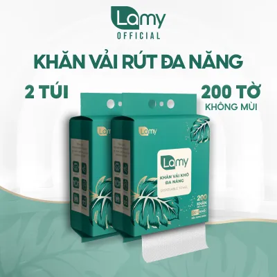 [LAMY OFFICIAL]_Thùng 4 khăn vải khô đa năng Lamy 200 tờ dạng túi rút treo tường lau mặt tẩy trang khăn lau cho bé