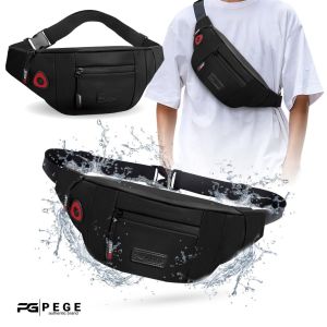 Tas Waistbag Pria Anti Air Resleting Waterproof PEGE Reyon Selempang Bahu Hitam Polos - PG 9098
