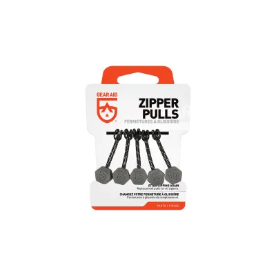 GEAR AID ZIPPER PULLS 5PK USA REPLACE BROKEN OR MISSING ZIPPER PULLS INSTANTLY GOOD FOR APPARELS TENTS SLEEPING BAGS LUGGAGES.