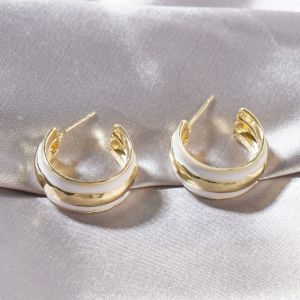Fashionable Ring Gift 欧美高级感轻奢撞色C形耳钉气质个性风潮小众设计时尚耳环女N1071
