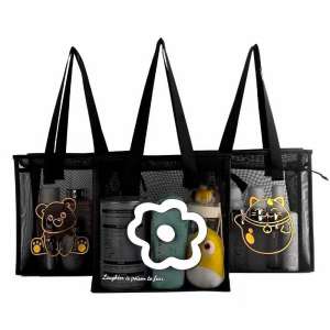 COD Over 1PCS Nylon Mesh Beach Tote Bag with Zipper Transparent Bag Wash Bag