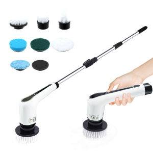 Brifit Chổi lau quay điện bàn chải làm sạch không dây với 7 đầu chổi máy có thể thay thế và cánh tay Độ rộng có thể điều chỉnh cây chà nhà tắm điện cho phòng tắm nhà bếp sàn nhà gạch bồn tắm