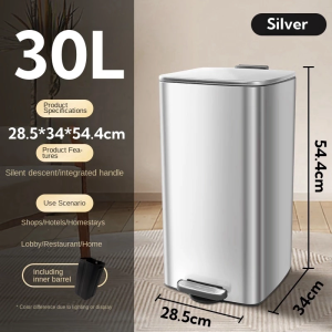 Dustbin kitchen Tong Sampah 30L Kitchen Rubbish Bin Stainless Steel dustbin Trash can with Pedal