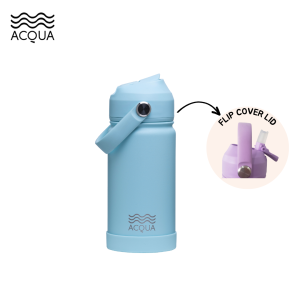 New and Improved 2023 Version Acqua Flip Sip & Go 350ml (12 oz) Double Wall and Vacuum Insulated Stainless Steel Drinking Water Bottle in Seafoam Blue