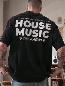 Mens New Crew Neck Pure Short Sleeve T-Shirt House Music Print Summer Crew Neck Short Sleeve Fashionable Comfortable Breathable Versatile Daily Top for All Seasons