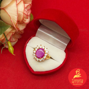 แหวนทอง พลอยลิลลี่ล้อมเพชร ชุบทอง ทองหุ้ม งานสวย ใส่ได้ทุกโอกาส ใส่ออกงานได้ รูปถ่ายจากสินค้าจริง พร้อมส่ง