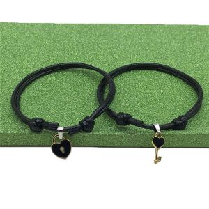 YOCKY Handmade 2PCs/lot Gifts Couple String Adjustable Daughter Lock Key Heart Fashion Accessories Bangles Jewelry Bracelets