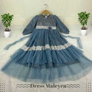 Maleyca Dress / Gaun pesta muslim anak / baju muslim anak / baju pesta anak / tangan balon / tulle polkadot