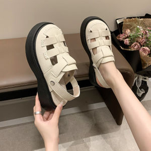 COD包头凉鞋女款2024年新款夏季外穿洞洞鞋两穿厚底半拖鞋沙滩罗马鞋Model baru dengan penghantaran bebas