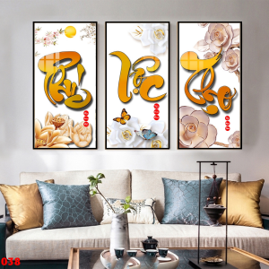 Tranh Laminate Tráng Gương - Tranh Treo Tường Chữ Phúc Lộc Thọ (Bộ 3 tấm)