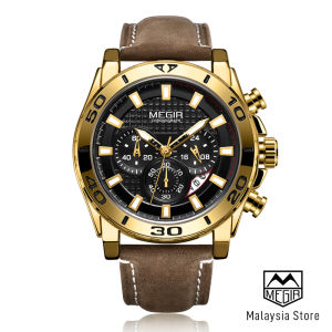 Megir Minsitthar Chronograph Quartz Watches Men Fashion Sport Wristwatch Waterproof Leather Strap