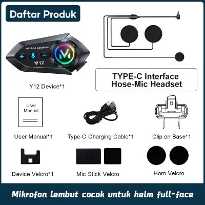 SOARFLY Y12 Pro Bluetooth 5.4 Headset Helm Bluetooth Sepeda Motor Bluetooth Headset Sepeda Motor Earphone Nirkabel Dengan Mikrofon Untuk IPhone IPad Android Hands Free Call Kit IPX6 Tahan Air