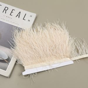 NEXTYOO 1 Meter Ribbon Tassel Natural Ostrich Feathers 8-10cm Wide Sewing Decoration Feather Plumes Ribbon Selvage Handmade Apparel Fabric Ostrich Feathers Trim Wedding Party Decoration