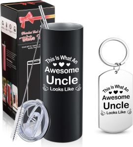 Hushee 2 Pack Uncle Mug Gifts This Is What an Awesome Uncle Looks Like 20 oz Travel Mug for Uncles from Niece Nephew and Uncle Keychain Funny Fathers Day Birthday Christmas Gift for Uncle