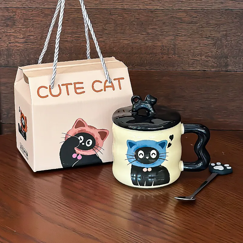 Cute Cat Ceramic Mug With Cover Birthday Gift Practical Companion - Main Image