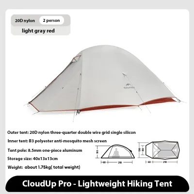 Naturehike เต็นท์ Cloud up รุ่นอัพเกรด Pro สำหรับ 1-2 คน ทำจากไนลอน 20D กันน้ำ กันลม น้ำหนักเบาพิเศษ สำหรับเดินป่าและตั้งแคมป์ พร้อมแผ่นรองพื้น