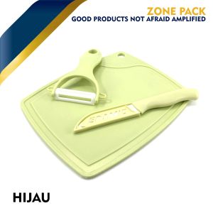Pisau Set Keramik 3 In 1 | Knife Set Peeler Buah Ceramic Warna Hijau | Pisau Set Talenan |Alat Set Dapur | Pisau Set Buah Sayur