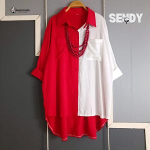 Imani Butik | Top Sendy |  Fashion Wanita | Merah Putih Bahan Katun Rayon Motif Polos