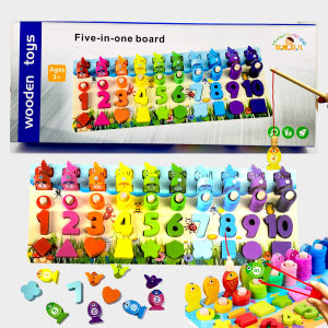 Wooden 5in1 Fishing Logarithm Board Magnetic Game for Party Gift