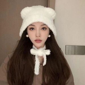 Hat Cute Little Bear Knitted Hat Thick Plush Warm Big Head Knitted Hat Ear Protection Cap