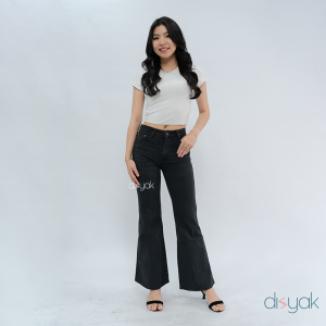 DISYAK - Cutbray Flare Jeans Non-Stretch Celana Panjang Ash Black 470-570