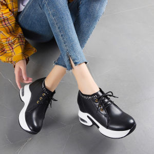 Koran Womans Sneakers Strappy Leather Soft Walking Shoes Shorty Heighten Casual Shoes