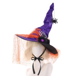 GAOSU dây chuyền hình con nhện Mũ phù thủy Hoa Mắt Cá Ren Mũ Halloween Punk Cosplay Đạo cụ biểu diễn