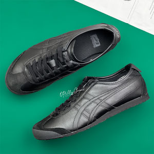 Original Tiger Shoes Classic All-black Mens and Womens Leather Non-slip Wear Resistant Comfortable Fashion Casual Sneakers 1183C102-002