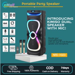 NDR-X920 10X2 inch Karaoke Party Bluetooth Speaker Stereo HIFI Sound Trolley wireless Speakers with 2 Wireless mic