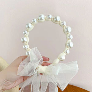 New Korea Baby Girl Pearl Princess Hair Ribbon Headbands Accessories Sweet Hair Accessories Cartoon Cute And Minimalist Headwear For Girls (Blue/White/Pink)