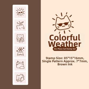 WFYW Loạt phim Tâm trạng tốt Con dấu hình mèo mini Tự làm Tem nhật ký Dễ thương 6 dòng Tem họa tiết hoạt hình Sổ tay trang trí scrapbooking
