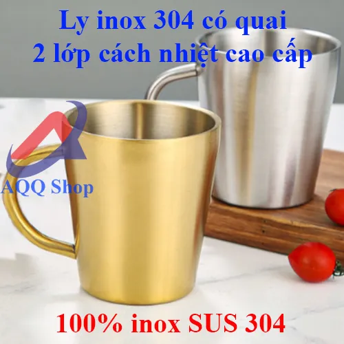 Ly inox 304 có quai 2 lớp cách nhiệt cao cấp dùng uống nước-trà-sữa ...