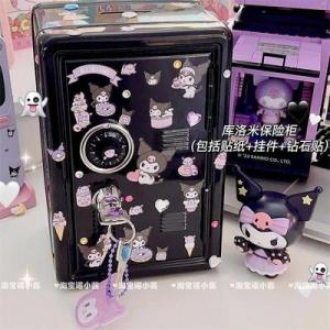New Sanrio Cute Kawaii My Melody Cinnamoroll Wrought Iron Safe Piggy Bank Anime Girl Heart Cute Sticker Storage Key Cabinet Gift