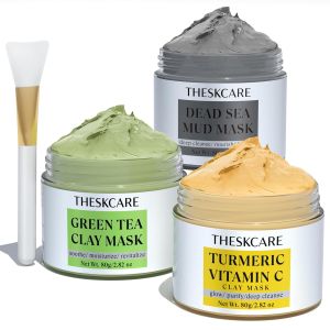 3 PCS Clay Mask Turmeric Vitamin C Dead Sea Mud Green Tea Face Mask 240g Set with turmeric vitamin C dead sea mud and green tea masks to control oil cleanse and reveal radiant glow. 2.82 oz each.