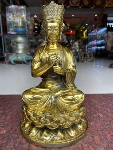 Tượng phật đại nhật như lại bằng đồng 2 màu vàng và nâu giả cổ cao 30cm rộng 27cm nặng 4.8kg