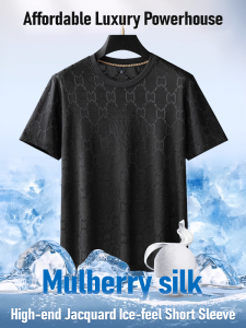 Round Neckline Jacquard Short-sleeved Ice Sensation Multi-size Fit Fashion Good Air Permeability