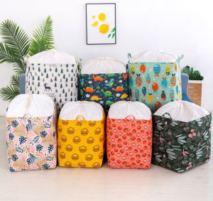 Linen Canvas Collapsible Laundry Baskets with Handle and Drawstring Waterproof Clothes Storage Organizer