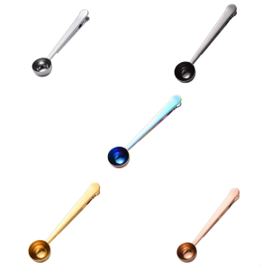 Coffee Measuring Spoon with Clip Stainless Steel Coffee Scoops with Seal Clip For Precise Measuring And Sealing