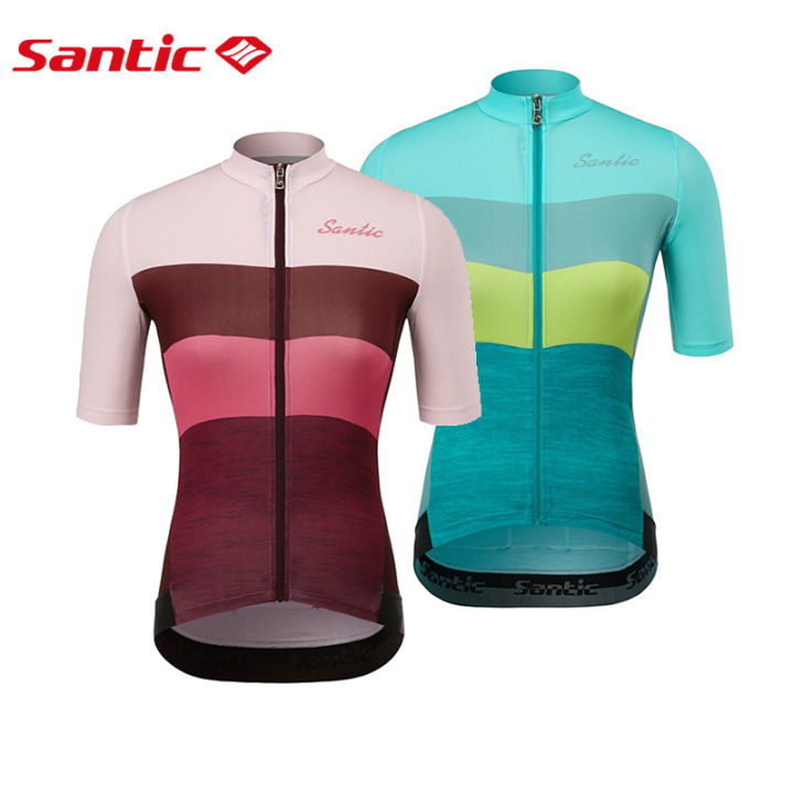 Santic Cycling Jersey Women Short Sleeve Anti-slip Powerband Bike