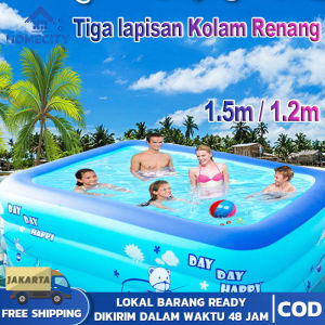(COD)monqiqi kolam renang anak free pompa / Kolam Renang Anak Bahan Karet Tebal / 1.2m/1.5m Tiga lapisan Kolam Renang Anak / kolam renang / kolam renang anak anak jumbo / kolam renang besar jumbo / kolam renang anak murah / kolam renang dewasa super jumbo