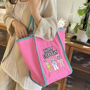 YUCHEN Reusable Bunny Shoulder Bag Casual Lightweight Embroidery Basket Bag Portable Cute Cartoon Shopping Bag