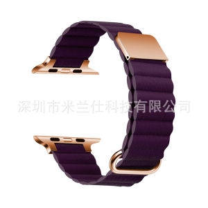 Áp dụng apple watch Táo s12/11 Da thật khóa nam châm cài ngược iwatch1098765SE Nhà sản xuất dây đồng hồ