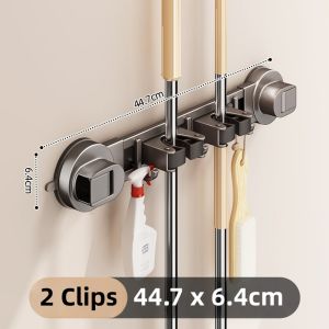 Wall Mount Mop Clamp Holder Self Adhesive Broom Brush Hanger Storage Organizer Penyangkut Penyapu 拖把架 Rak Mop