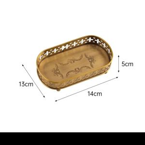 Sacesr Luxury Retro Hollow Carved Brass Tray Earrings Necklace Jewelry Tray Decorative Ornament Dresser Storage Aroma Plate 5T9N4