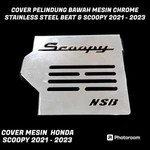 COVER ENGINE COVER PELINDUNG BAWAH MESIN CHROME STAINLESS STEEL HONDA BEAT DELUXE DAN SCOOPY 2021 - 2023
