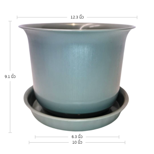 กระถาง กระถางต้นไม้ มินิมอล ถ้วยจีน+จาน ขนาด 12 นิ้ว สีเทา 10 ใบ ชิ้น อัน