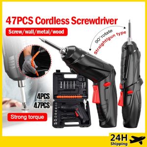 47PCS Cordless Electric 3.6V Screwdriver Hand Drill Rechargeable Furniture Pemutar Skru Machine Tools Mesin Screw Driver