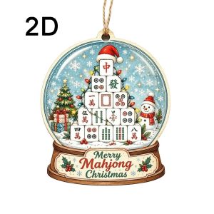 CRNGW Mahjong Theme Christmas Hanging Decoration Wooden 2D Flat Christmas Tree Ornaments Festival Atmosphere Funny Xmas Pendant Christmas