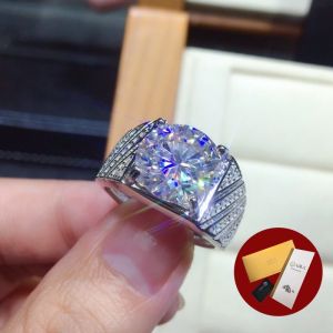 Diamcity (Free Gra Certificate) 5 Karat Berlian Penuh Delapan Hati Dan Delapan Panah PT950 Cincin Terbuka Berlian Mozzarella Asli Untuk Pria Dan Wanita